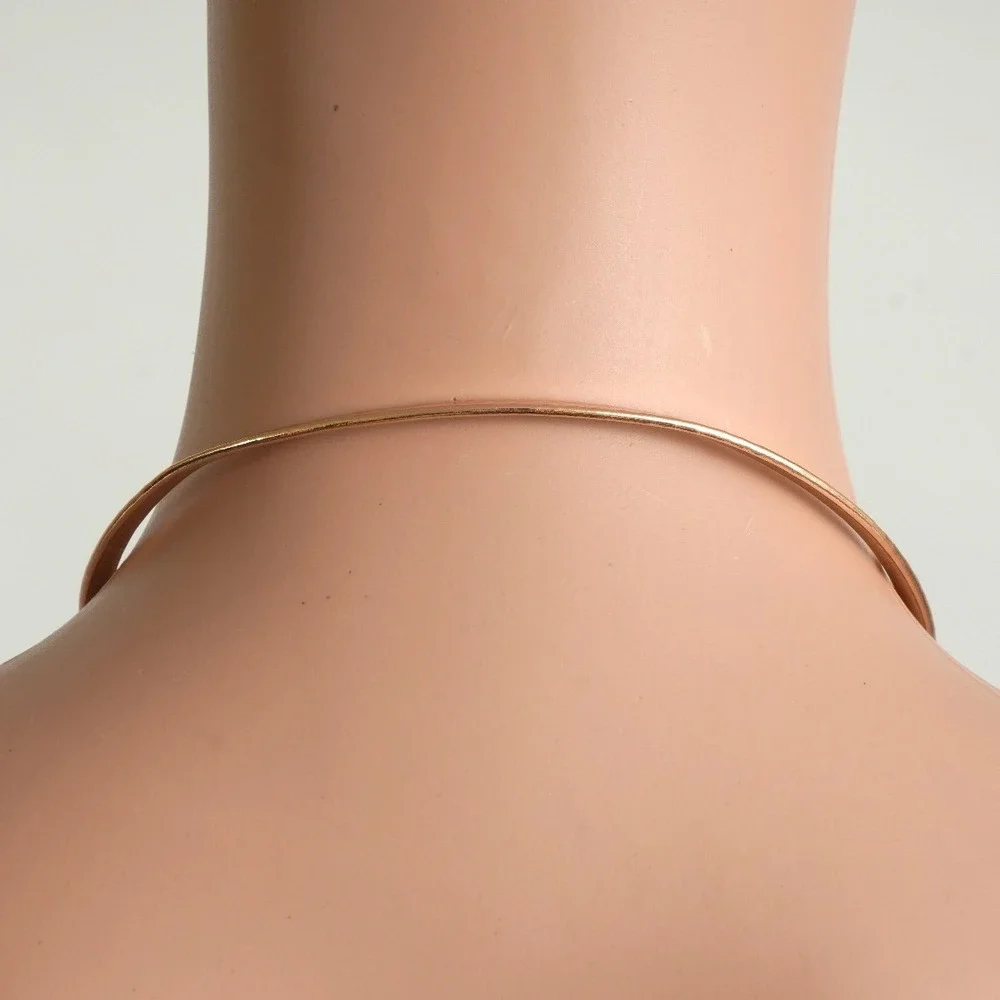 Hammered‎ Gold Tone Sculptural Open Collar Swirl Choker Statement Necklace